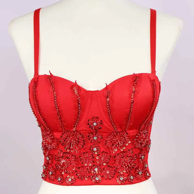 Sequin Push Up Bustier Crop Top Sexy Punk Corset Bra