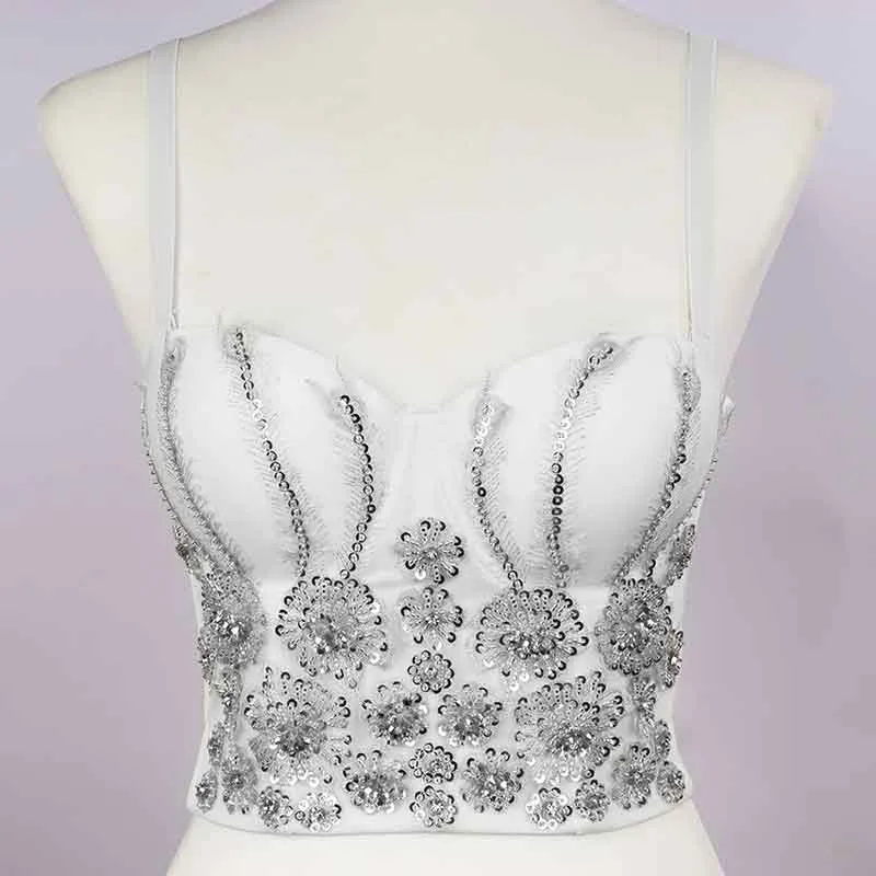 Sequin Push Up Bustier Crop Top Sexy Punk Corset Bra
