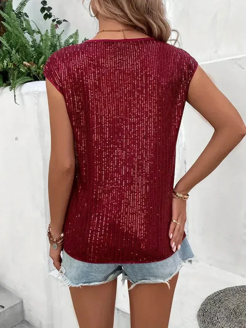 Sequin Top – Cap Sleeves – Party Night Sparkle