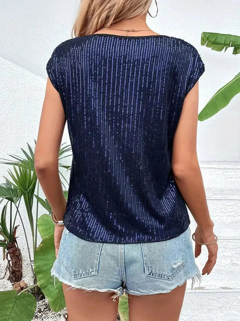 Sequin Top – Cap Sleeves – Party Night Sparkle