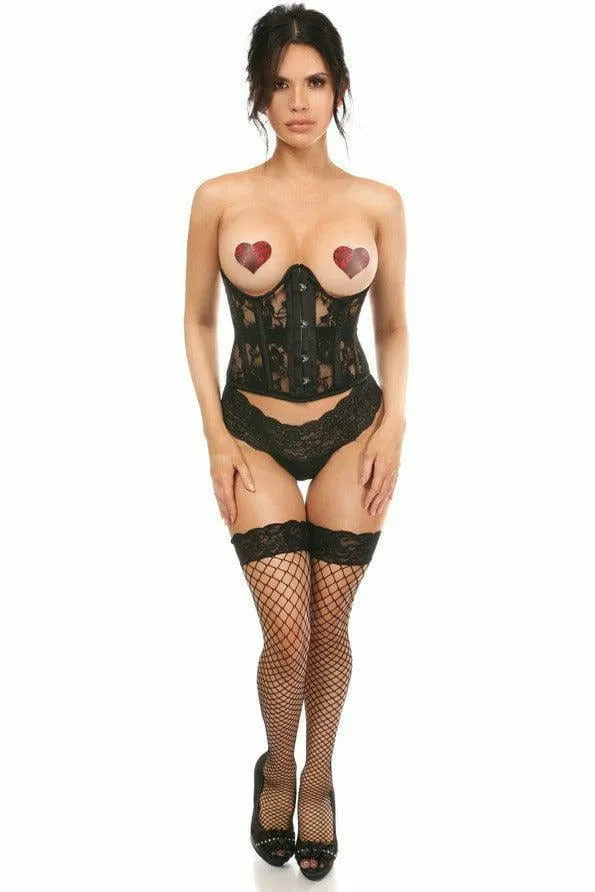 Sexy Sheer Black Lace Open Bust Underwire Short Underbust Corset