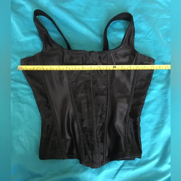 Sexy thick black satin heavy duty lace up corset w boning. Has been altered!