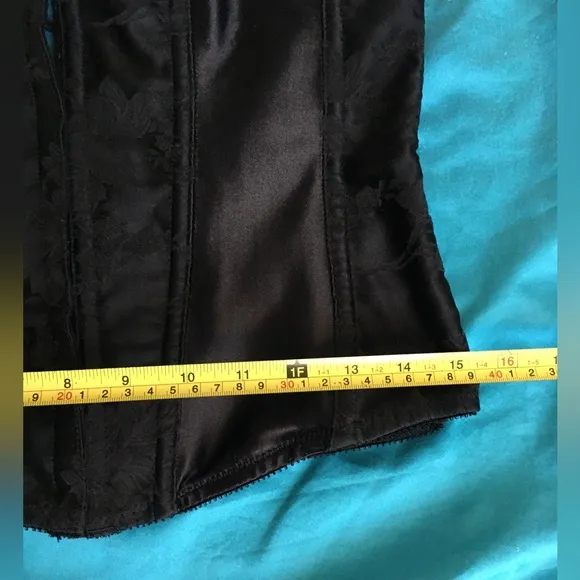 Sexy thick black satin heavy duty lace up corset w boning. Has been altered!