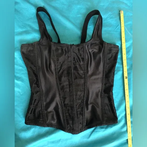 Sexy thick black satin heavy duty lace up corset w boning. Has been altered!