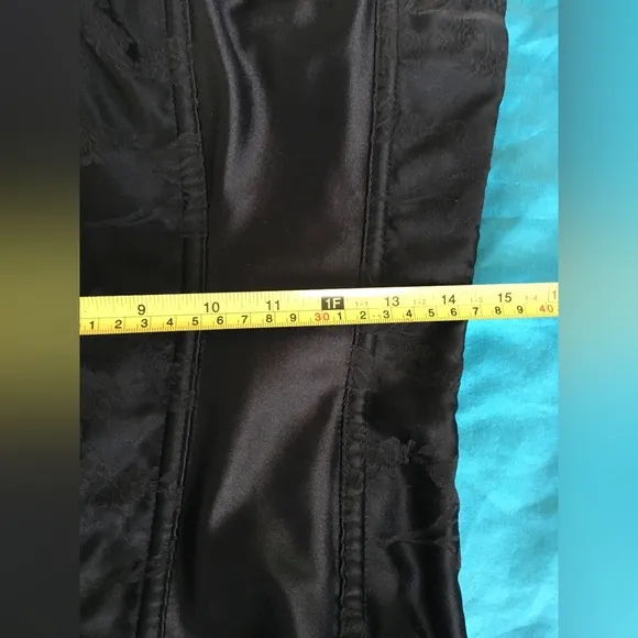 Sexy thick black satin heavy duty lace up corset w boning. Has been altered!