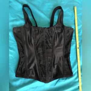 Sexy thick black satin heavy duty lace up corset w boning. Has been altered!
