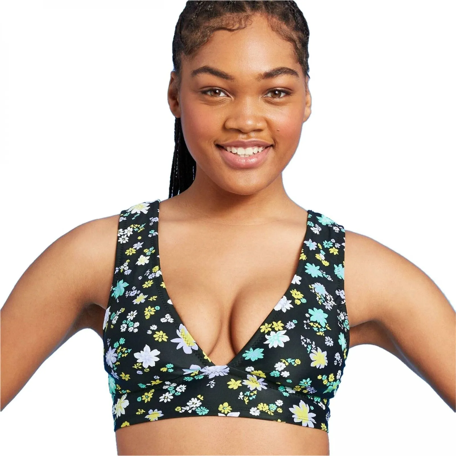 Shade & Shore Women's Floral Long Line Bralette Bikini Top