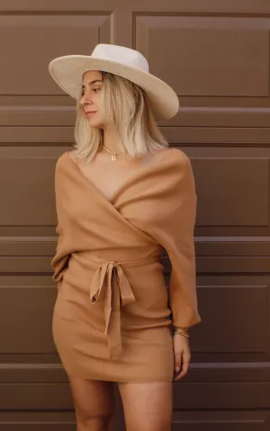 Sheila Puffed Mini Knit Dress (Mocha)