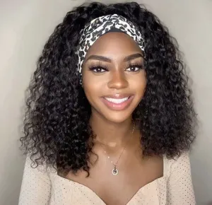 Short Bob 12 Inch Human Hair Headband Wig | Natural Black Color