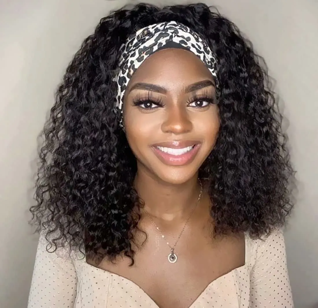 Short Bob 12 Inch Human Hair Headband Wig | Natural Black Color