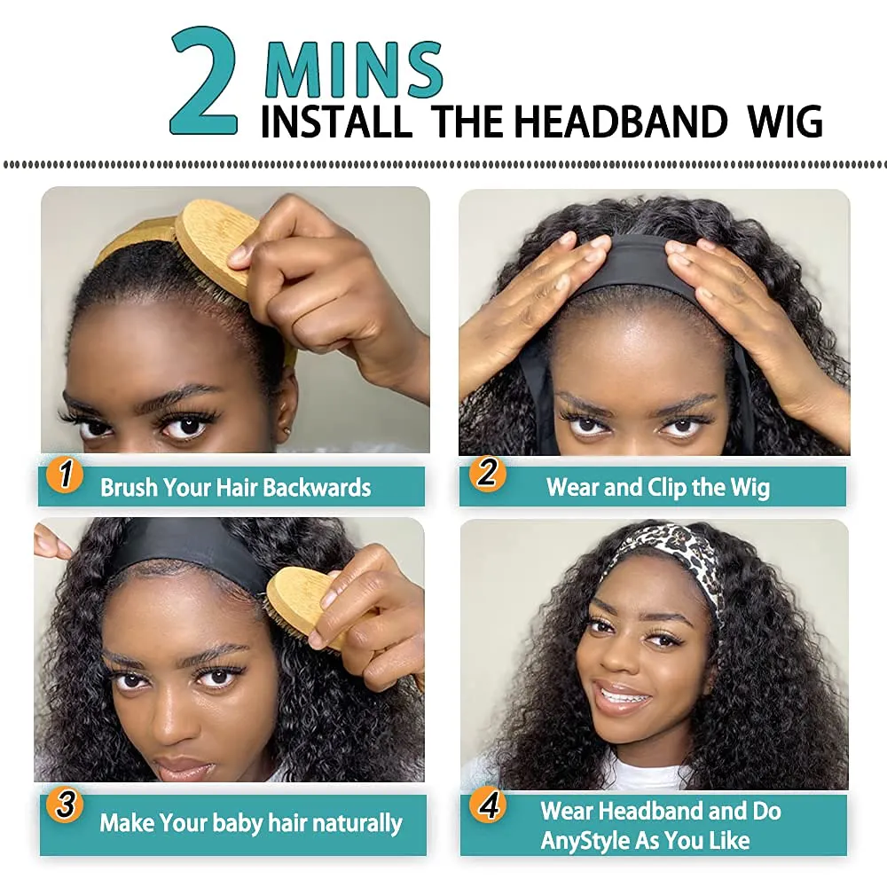 Short Bob 12 Inch Human Hair Headband Wig | Natural Black Color