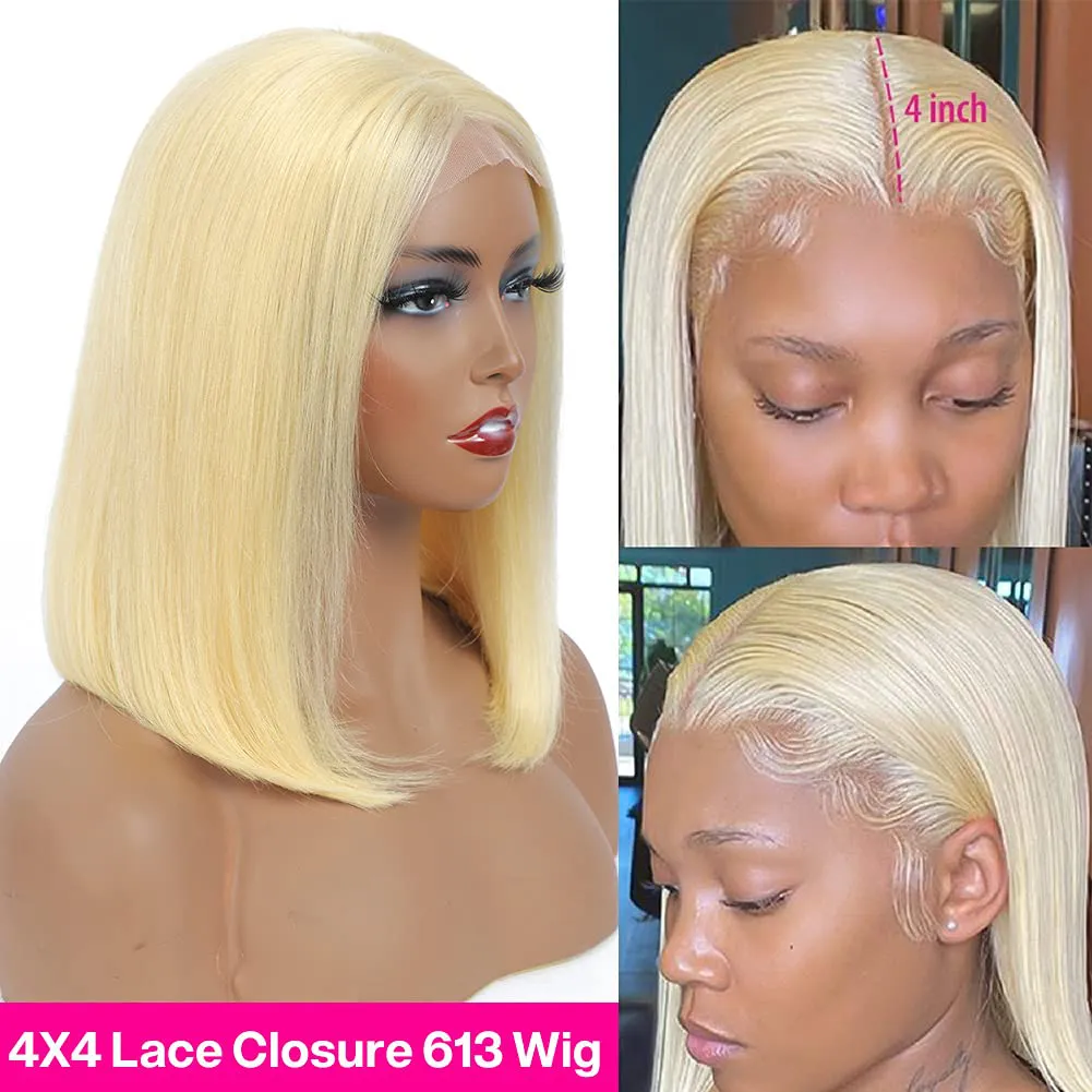 Short Bob 613 Human Hair Wig 4x4 HD lace Wig