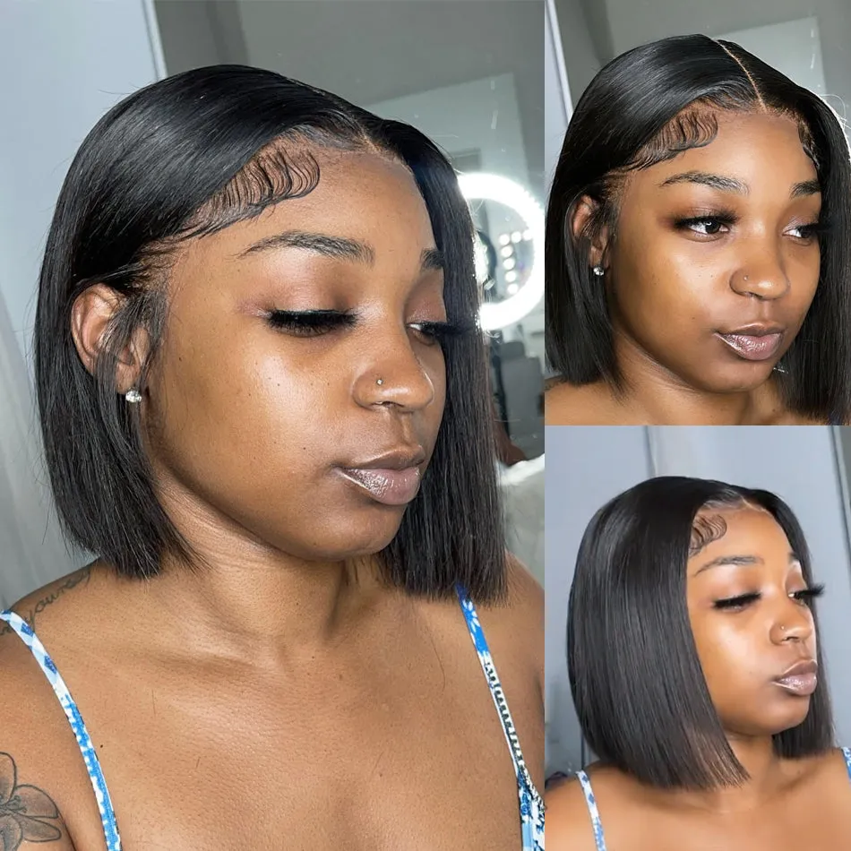 Short Bob Brazilian Remy Human Hair Pre-Plucked Wigs