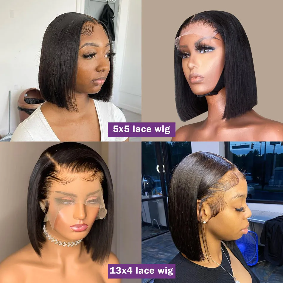 Short Bob Brazilian Remy Human Hair Pre-Plucked Wigs