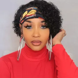 Short Bob Pixie Cut Brazilian Virgin Human Hair Headband Wigs