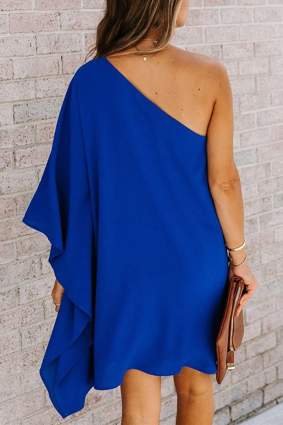 Side To Side One Shoulder Statement Dress - Blue