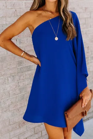 Side To Side One Shoulder Statement Dress - Blue