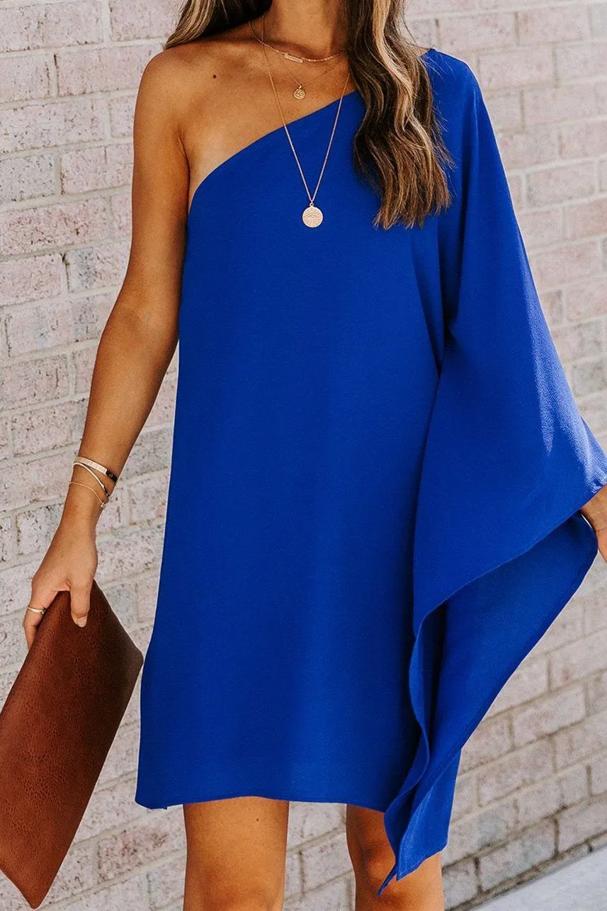Side To Side One Shoulder Statement Dress - Blue