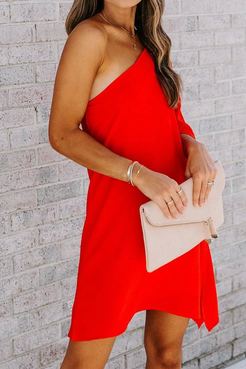 Side To Side One Shoulder Statement Dress - Red