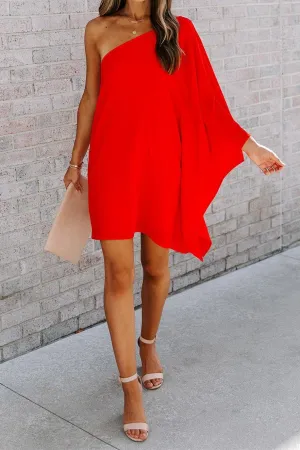 Side To Side One Shoulder Statement Dress - Red