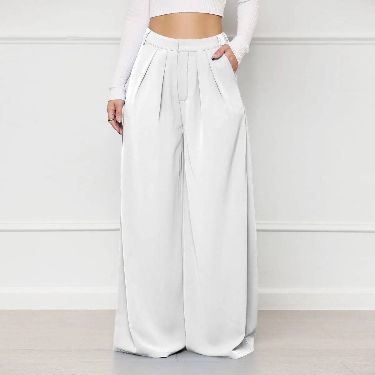Silent Echoes High-Rise Pleated Wide Leg Palazzo Pants