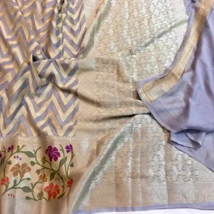 Silver Grey Banarasi Meenakari Fun Pattern Saree