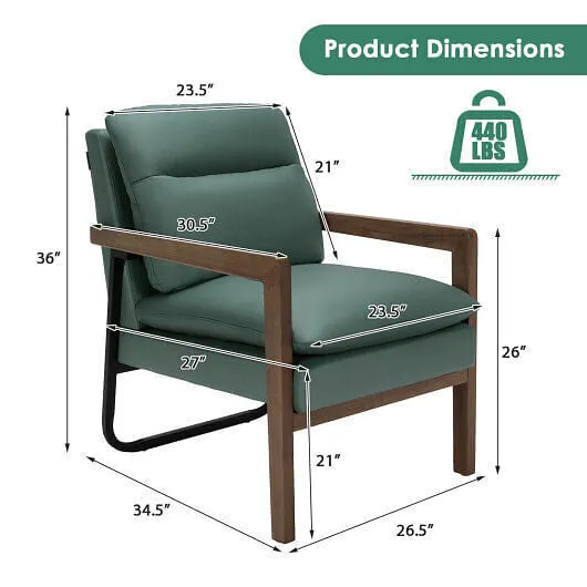 Single Sofa Chair with Extra-Thick Padded Backrest and Seat Cushion-Green - Colo