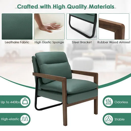 Single Sofa Chair with Extra-Thick Padded Backrest and Seat Cushion-Green - Colo