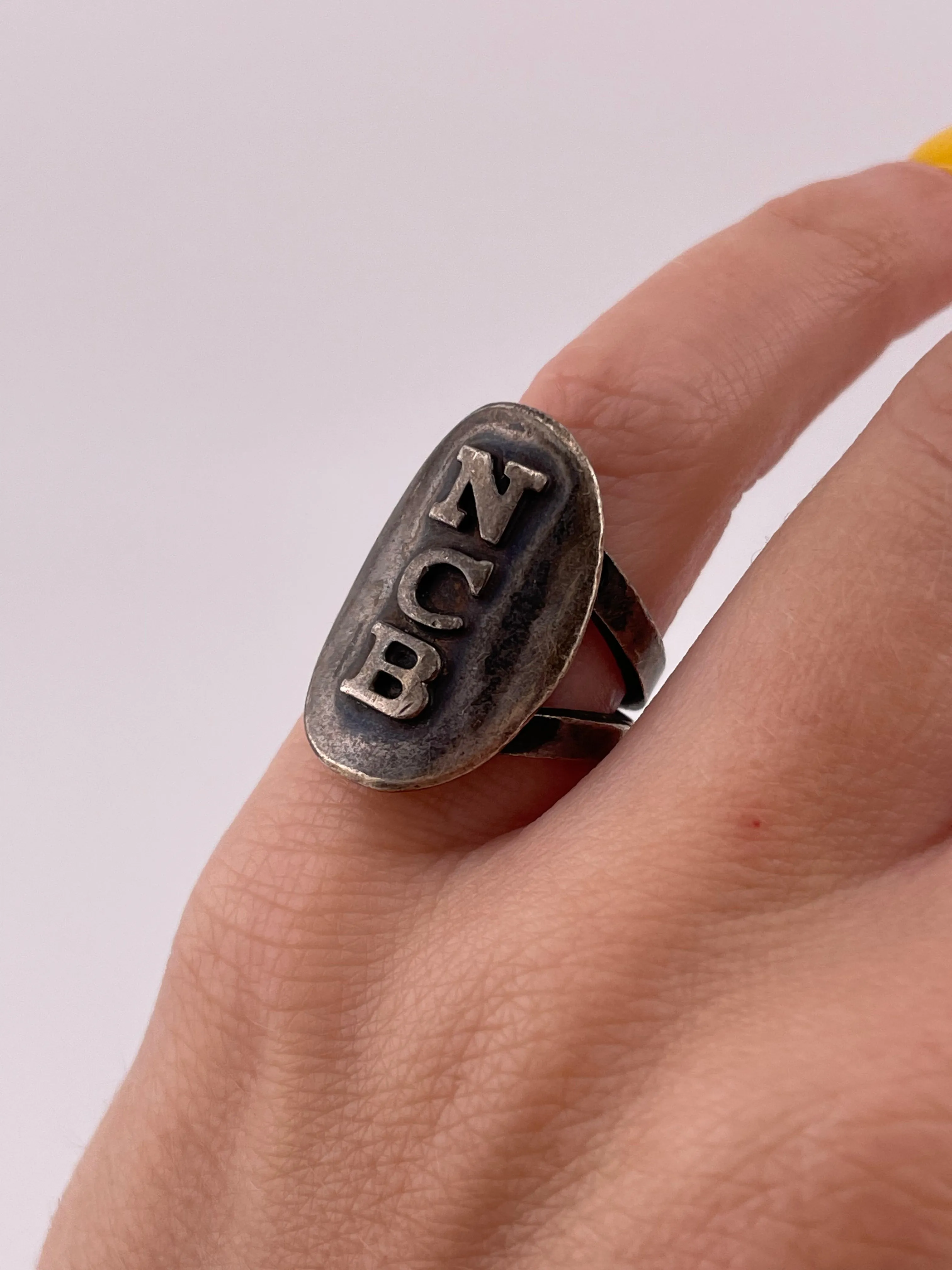 size 5 sterling silver 'NCB' initials ring