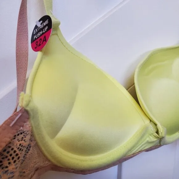 Size Enhancing voluptuous  Voluminous padded chartreuse beige bra