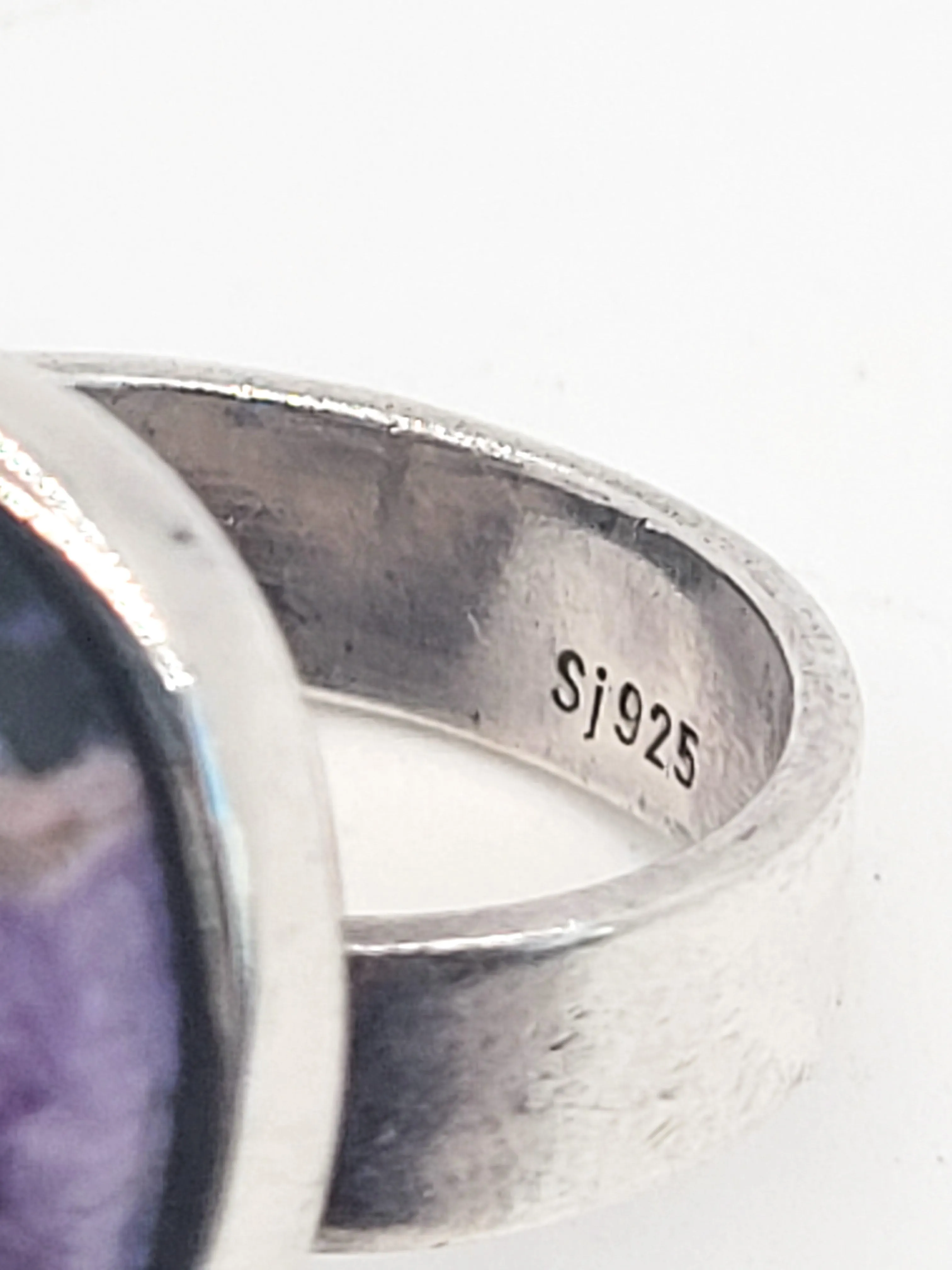 SJ Purple Charoite signed large gemstone ring size 8 Adjustable