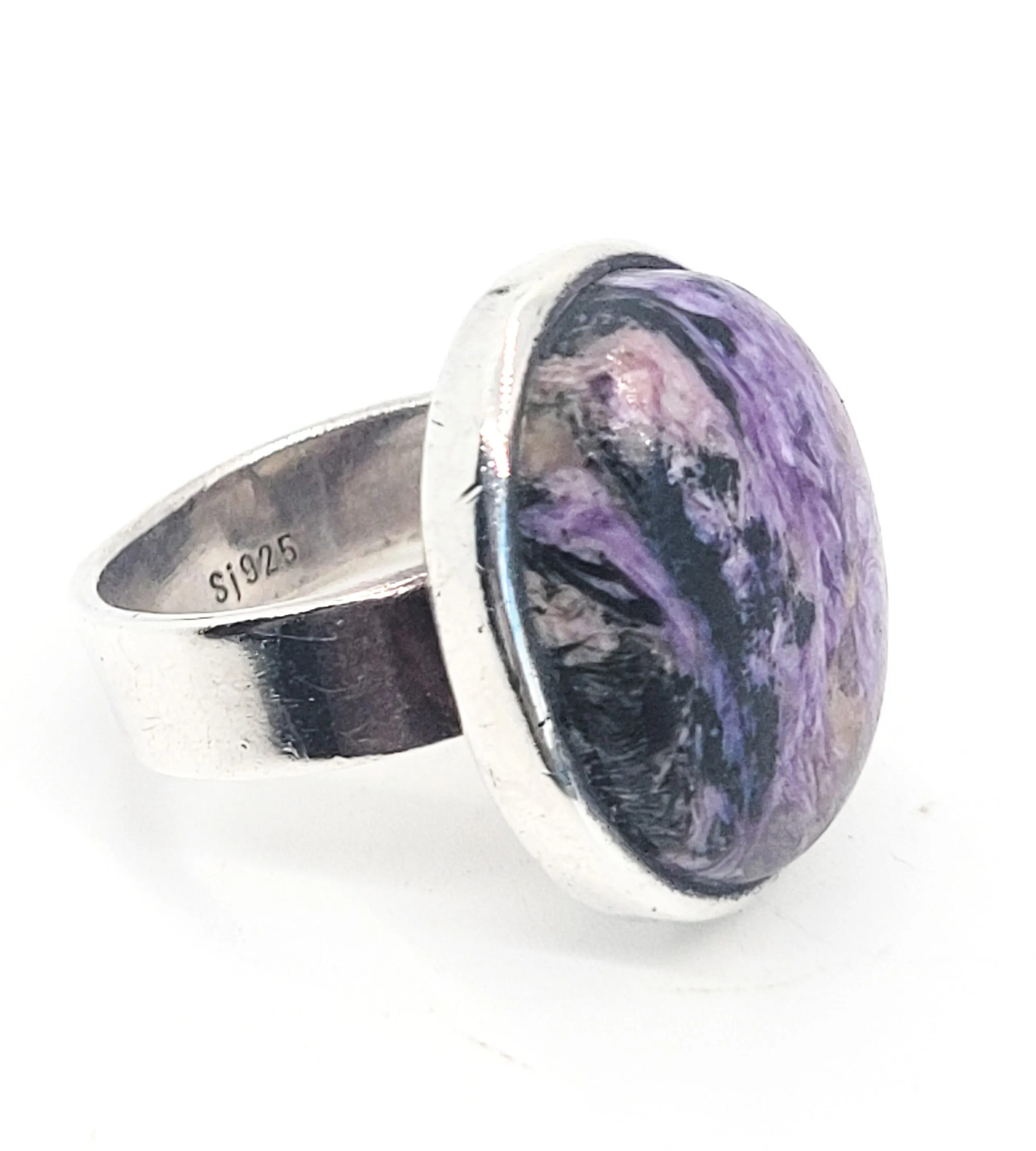 SJ Purple Charoite signed large gemstone ring size 8 Adjustable