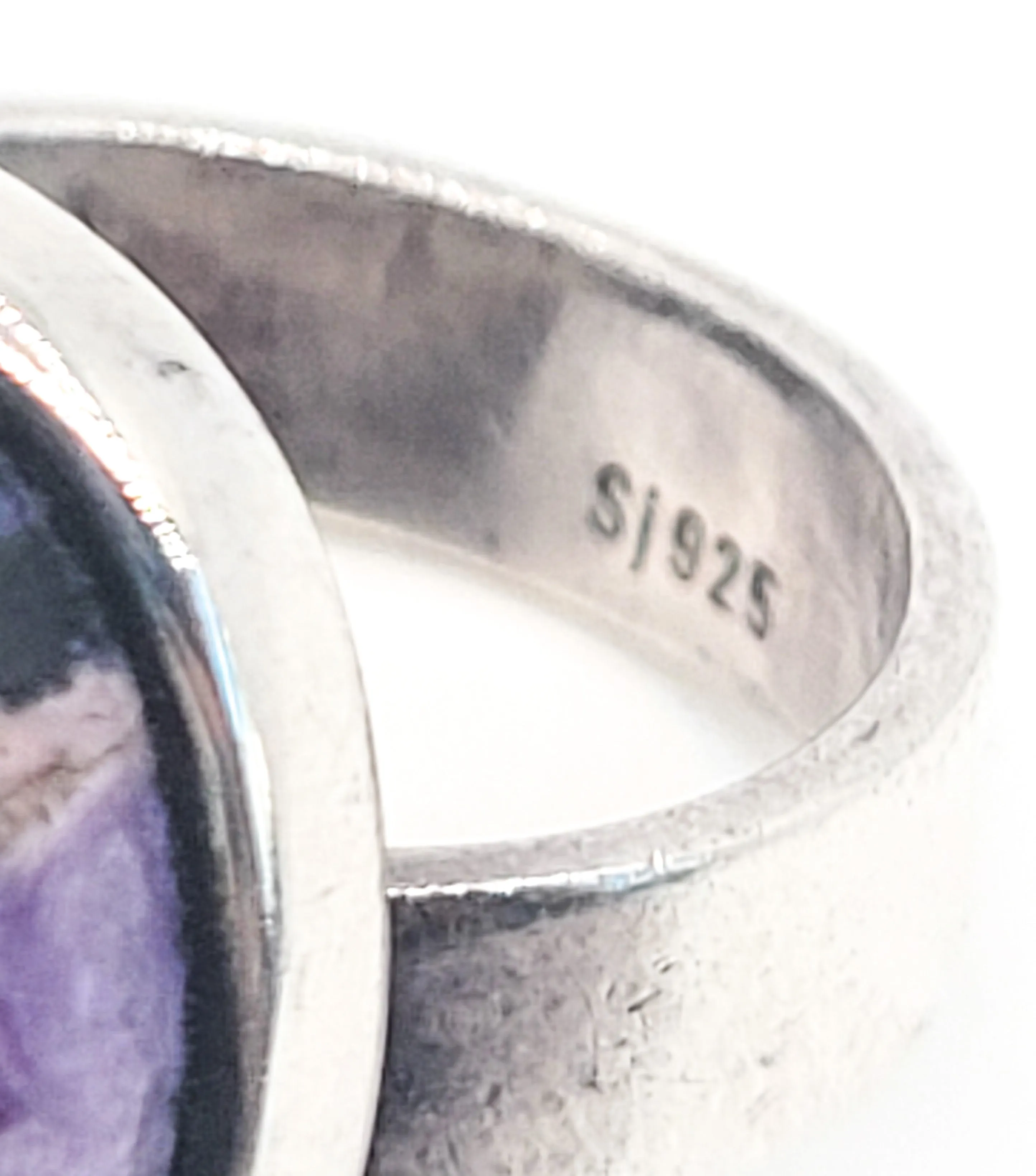 SJ Purple Charoite signed large gemstone ring size 8 Adjustable