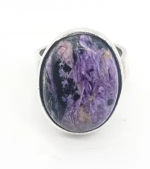 SJ Purple Charoite signed large gemstone ring size 8 Adjustable