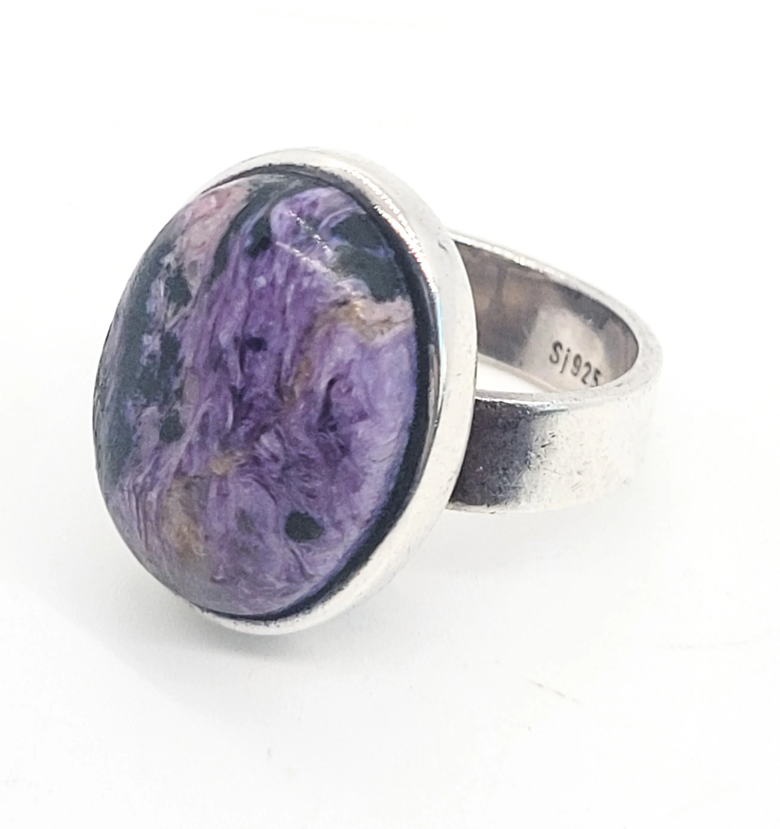 SJ Purple Charoite signed large gemstone ring size 8 Adjustable