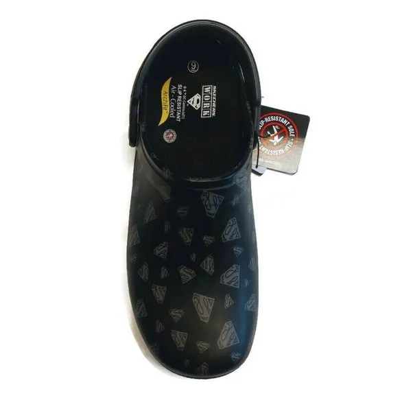 Skechers SUPERMAN Slip On Work Safety Shoes Mens Size 9 Slip Resistant Black