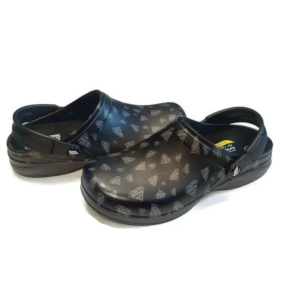 Skechers SUPERMAN Slip On Work Safety Shoes Mens Size 9 Slip Resistant Black