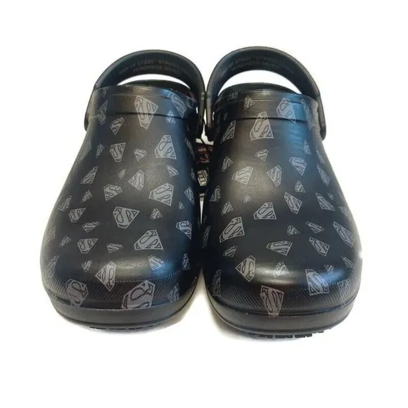 Skechers SUPERMAN Slip On Work Safety Shoes Mens Size 9 Slip Resistant Black