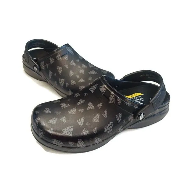 Skechers SUPERMAN Slip On Work Safety Shoes Mens Size 9 Slip Resistant Black