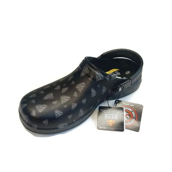 Skechers SUPERMAN Slip On Work Safety Shoes Mens Size 9 Slip Resistant Black
