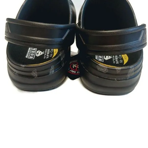 Skechers SUPERMAN Slip On Work Safety Shoes Mens Size 9 Slip Resistant Black