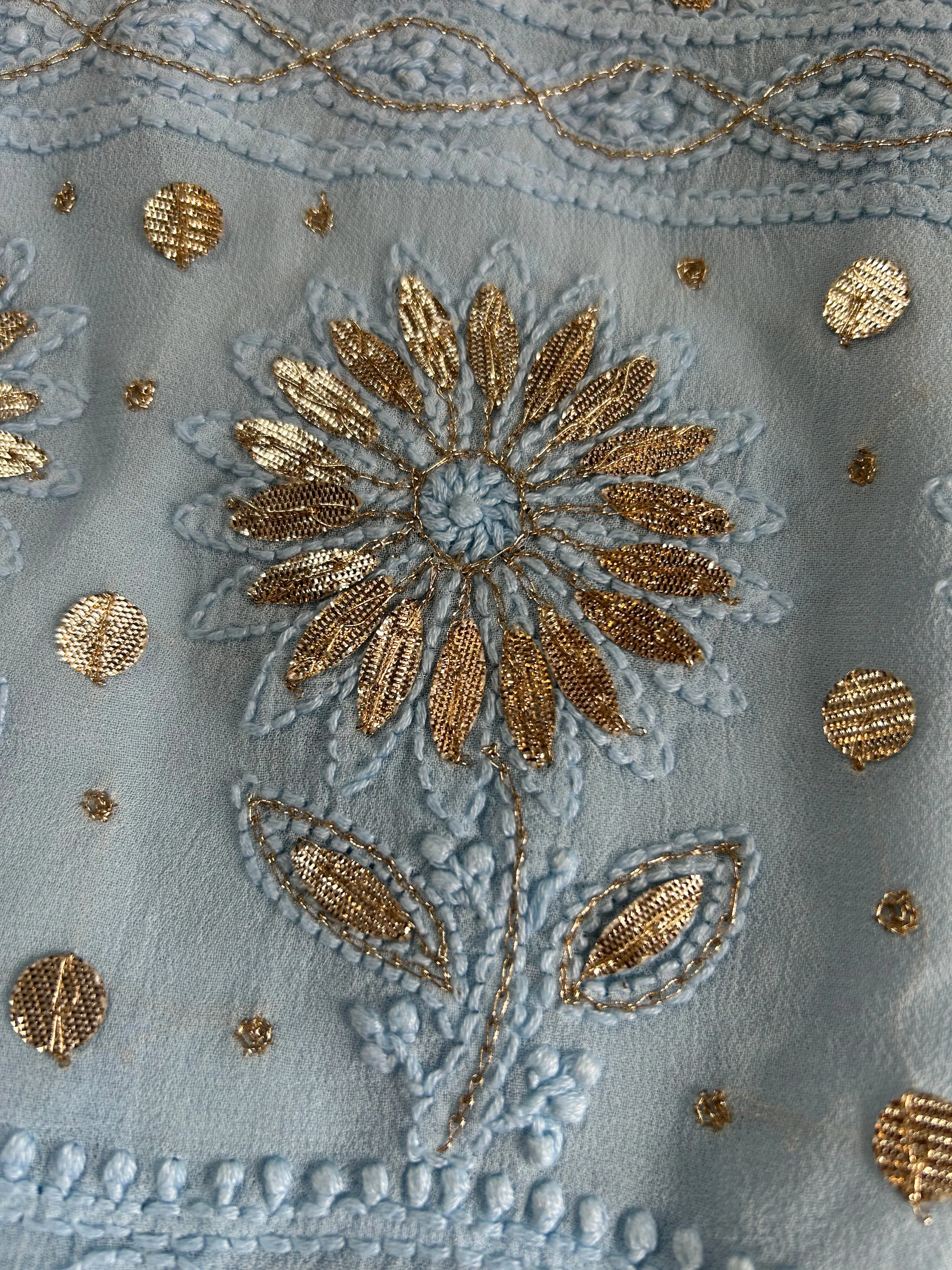 Slate Grey Lucknowi Chikankari Gota Patti Salwar Kameez Unstitched Fabric