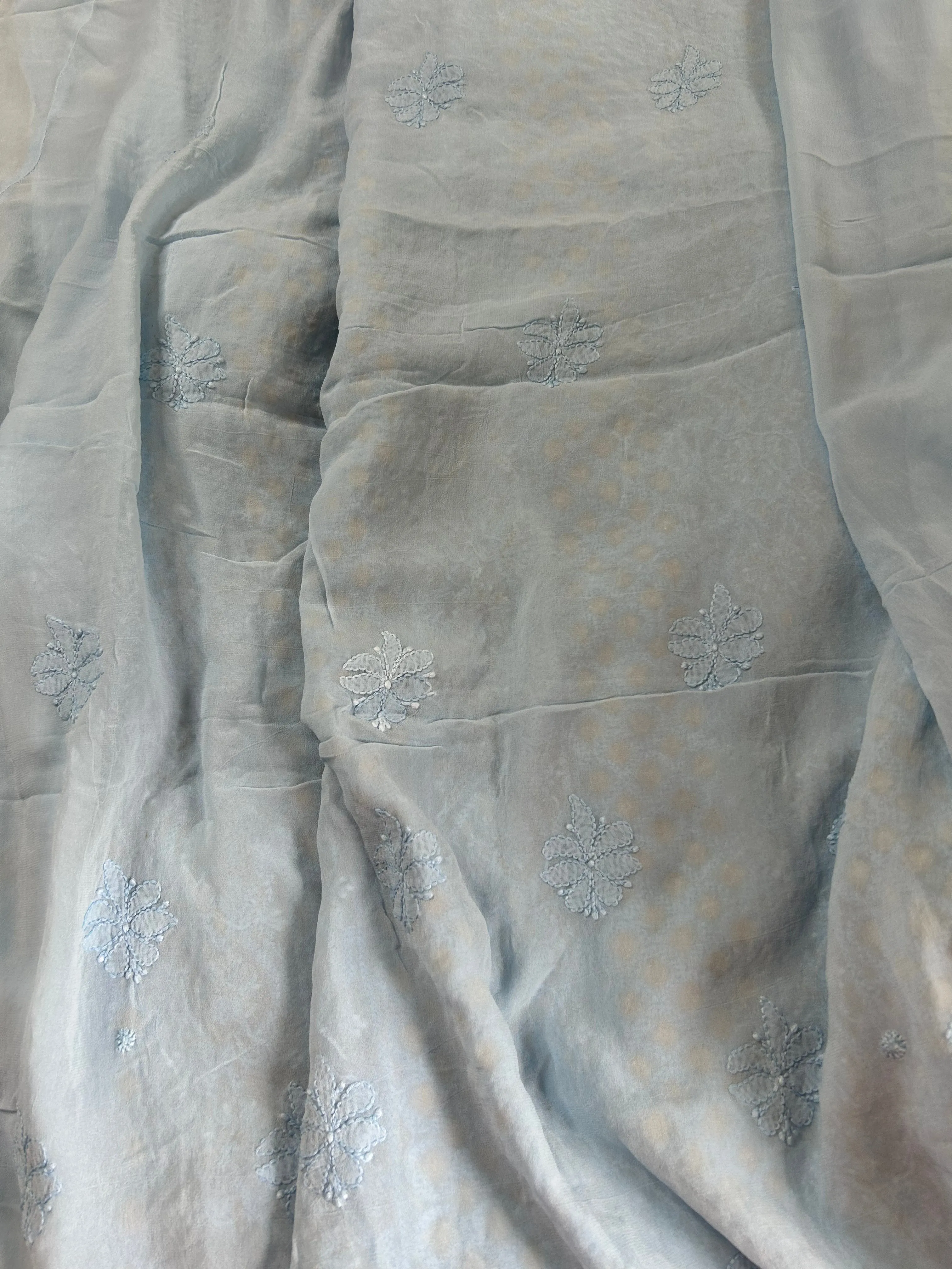 Slate Grey Lucknowi Chikankari Gota Patti Salwar Kameez Unstitched Fabric