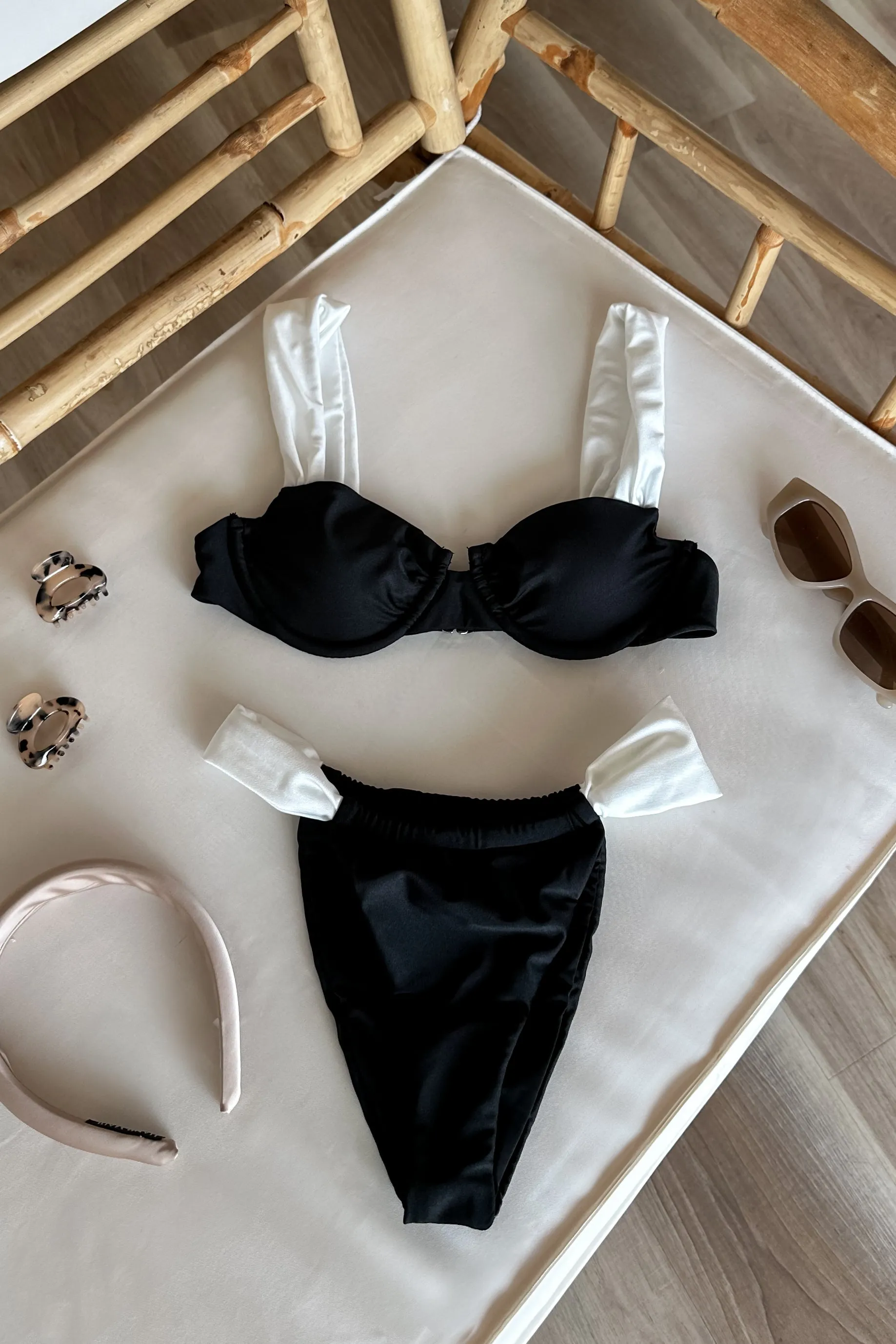 Slay Cinched Bikini Bottom in Black Cloud