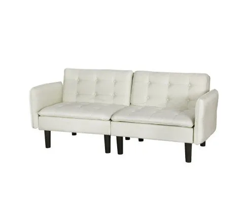 Sofa Bed 192CM Beige Faux Linen Fabric