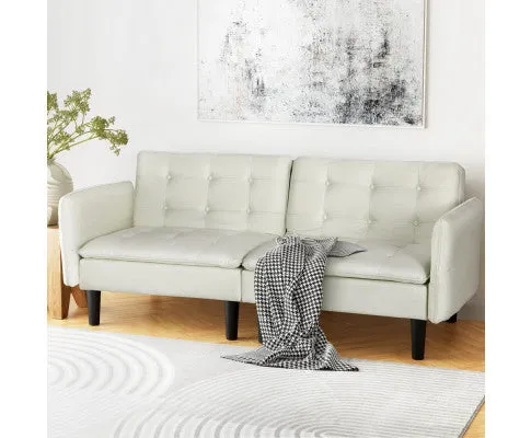 Sofa Bed 192CM Beige Faux Linen Fabric