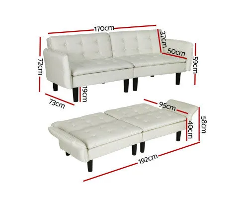Sofa Bed 192CM Beige Faux Linen Fabric