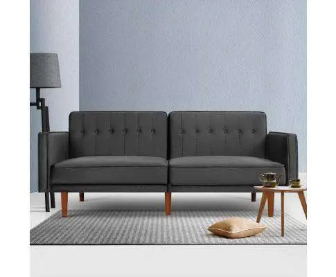 Sofa Bed Lounge 3 Seater Futon Couch Recline Chair Wood 195cm Velvet Dark Grey