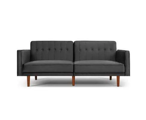 Sofa Bed Lounge 3 Seater Futon Couch Recline Chair Wood 195cm Velvet Dark Grey