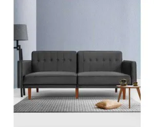 Sofa Bed Lounge 3 Seater Futon Couch Recline Chair Wood 195cm Velvet Dark Grey